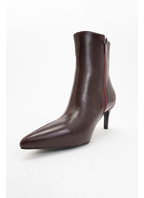 NOYA Bordo Cilt Sivri Burun Kadın İnce Topuklu Bot - Görsel 4