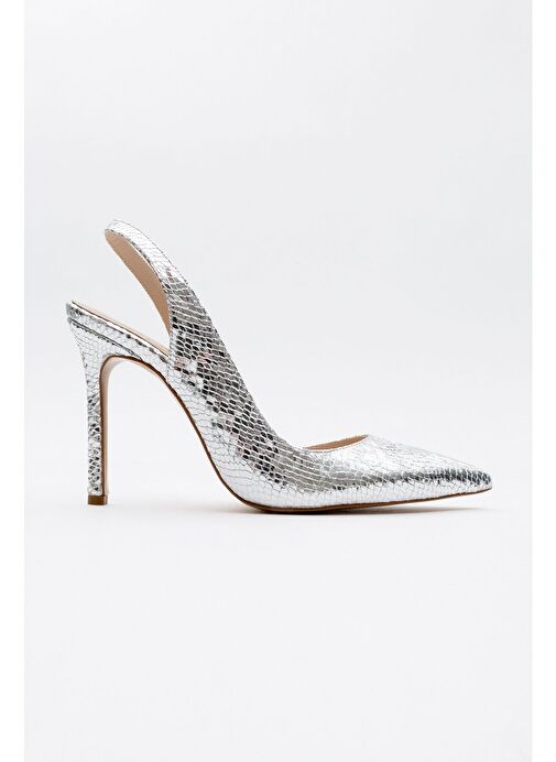 TWİNE Gümüş Desenli Kadın Topuklu Ayakkabı - Görsel 6