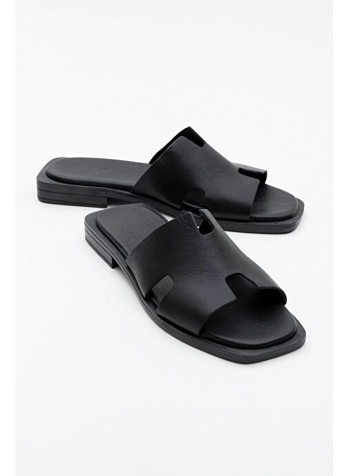 JEZ Siyah Cilt Hakiki Deri Kadın Terlik - Görsel 2