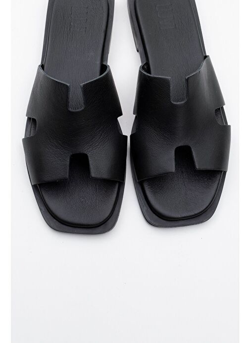 JEZ Siyah Cilt Hakiki Deri Kadın Terlik - Görsel 3