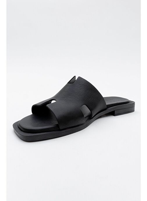 JEZ Siyah Cilt Hakiki Deri Kadın Terlik - Görsel 4