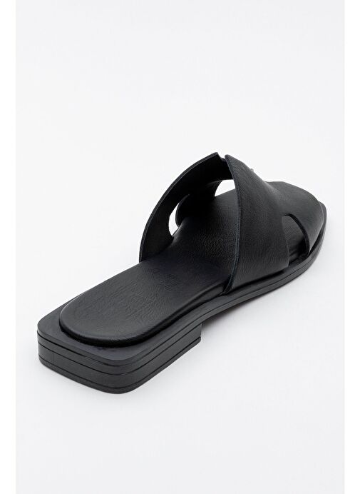 JEZ Siyah Cilt Hakiki Deri Kadın Terlik - Görsel 5