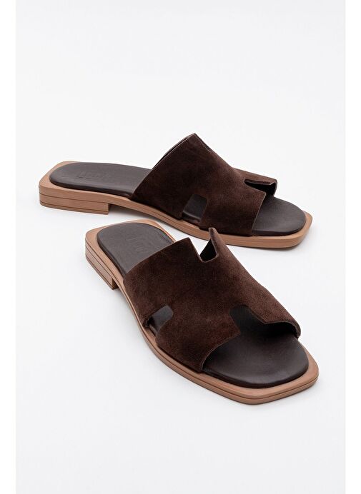 JEZ Kahverengi Süet Hakiki Deri Kadın Terlik - Görsel 2