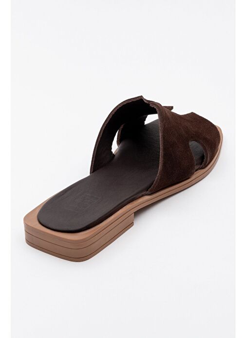 JEZ Kahverengi Süet Hakiki Deri Kadın Terlik - Görsel 5