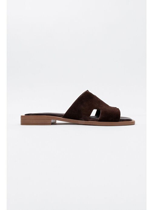 JEZ Kahverengi Süet Hakiki Deri Kadın Terlik - Görsel 6