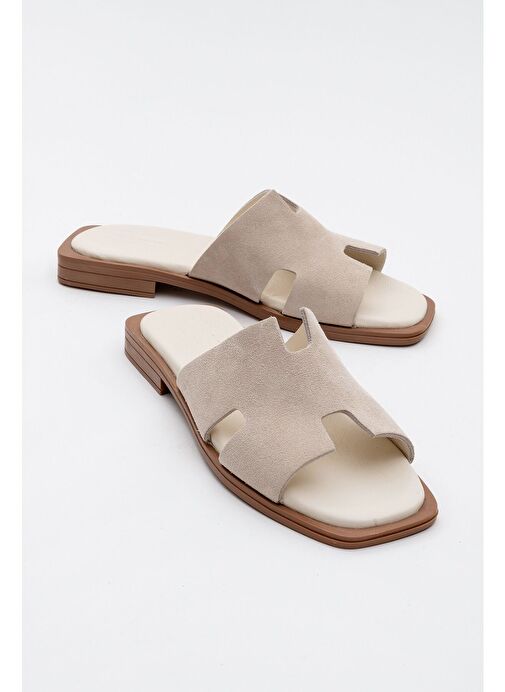 JEZ Bej Süet Hakiki Deri Kadın Terlik - Görsel 2