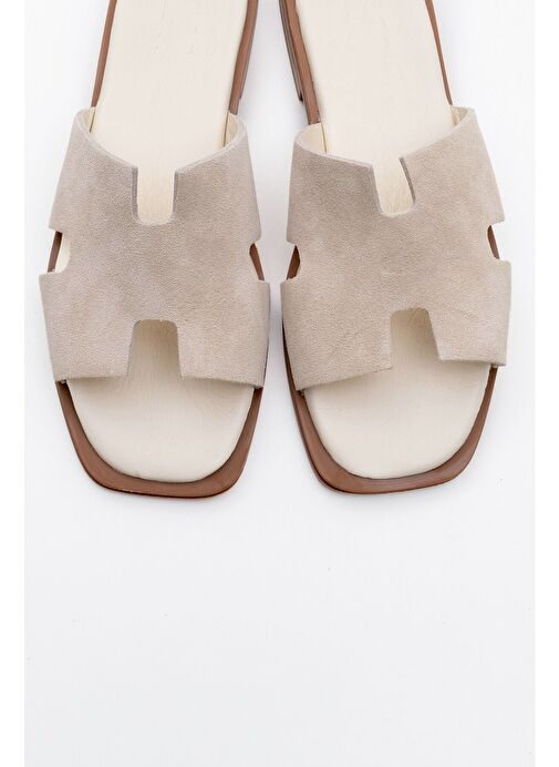JEZ Bej Süet Hakiki Deri Kadın Terlik - Görsel 3