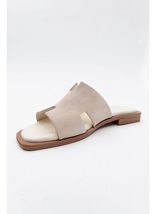 JEZ Bej Süet Hakiki Deri Kadın Terlik - Görsel 4