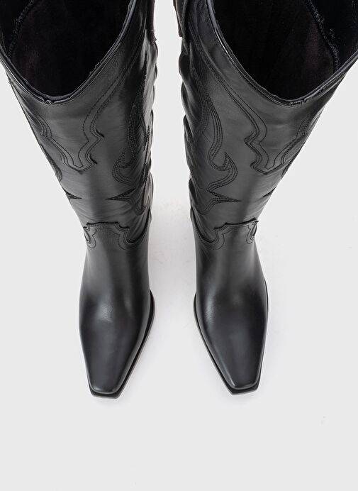 PİETRO Siyah Cilt Hakiki Deri Kadın Western Çizme - Görsel 3