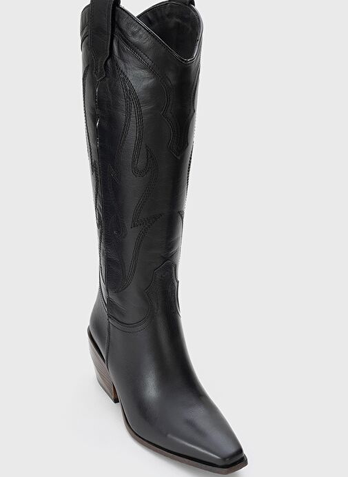 PİETRO Siyah Cilt Hakiki Deri Kadın Western Çizme - Görsel 4
