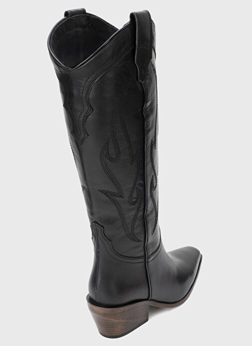 PİETRO Siyah Cilt Hakiki Deri Kadın Western Çizme - Görsel 6