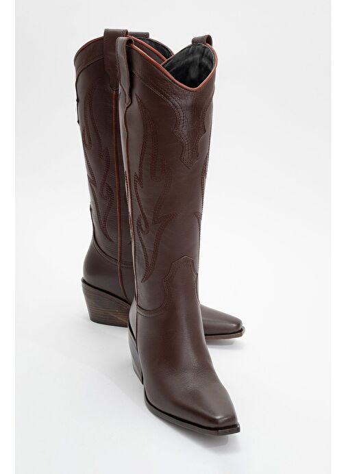 PİETRO Kahverengi Cilt Hakiki Deri Kadın Western Çizme - Görsel 2