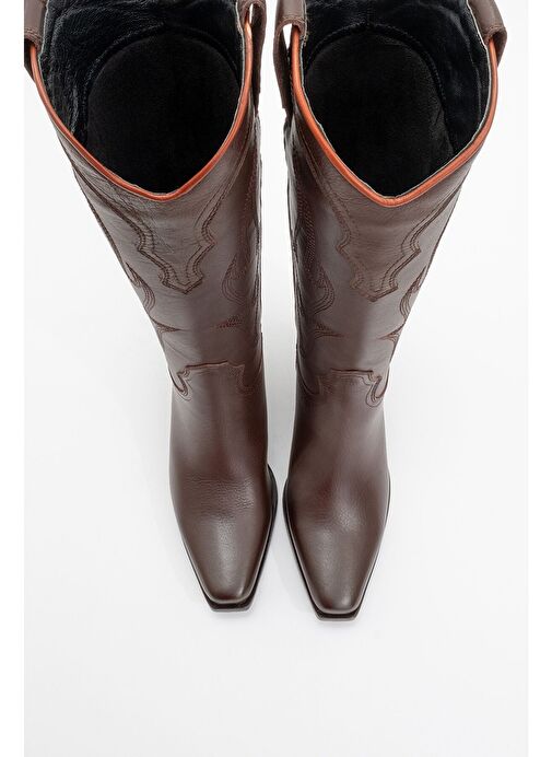 PİETRO Kahverengi Cilt Hakiki Deri Kadın Western Çizme - Görsel 3