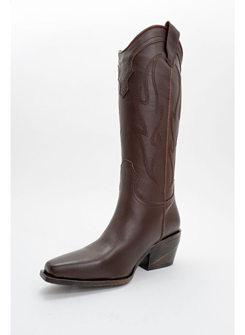 PİETRO Kahverengi Cilt Hakiki Deri Kadın Western Çizme - Görsel 4