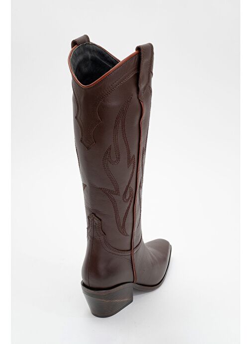 PİETRO Kahverengi Cilt Hakiki Deri Kadın Western Çizme - Görsel 5