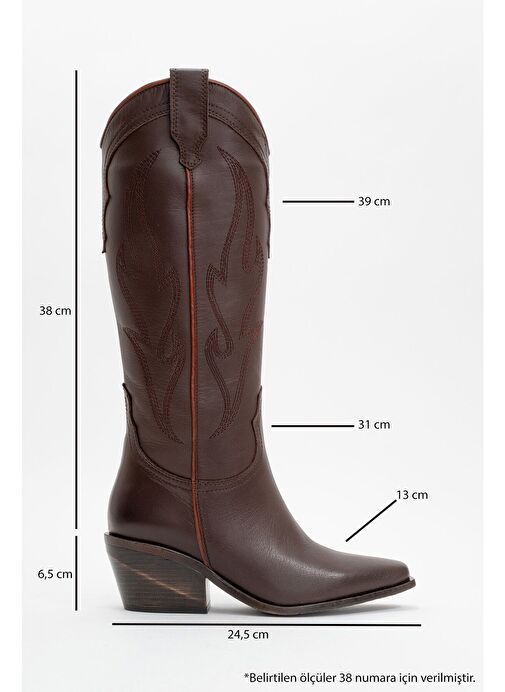 PİETRO Kahverengi Cilt Hakiki Deri Kadın Western Çizme - Görsel 6