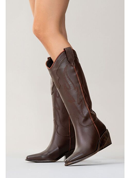 PİETRO Kahverengi Cilt Hakiki Deri Kadın Western Çizme - Görsel 7