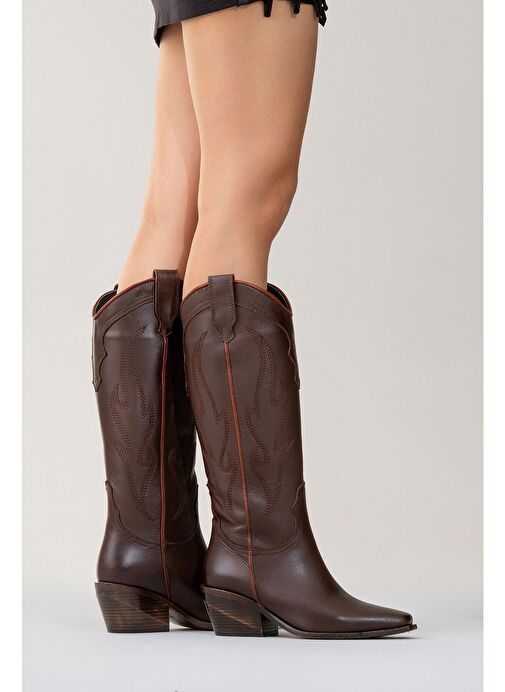 PİETRO Kahverengi Cilt Hakiki Deri Kadın Western Çizme - Görsel 9