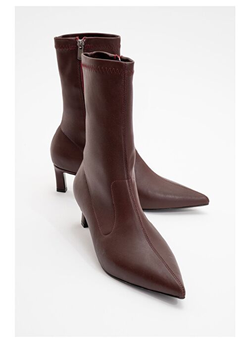 LEWİN Bordo Cilt Sivri Burun Kadın İnce Topuklu Bot - Görsel 2