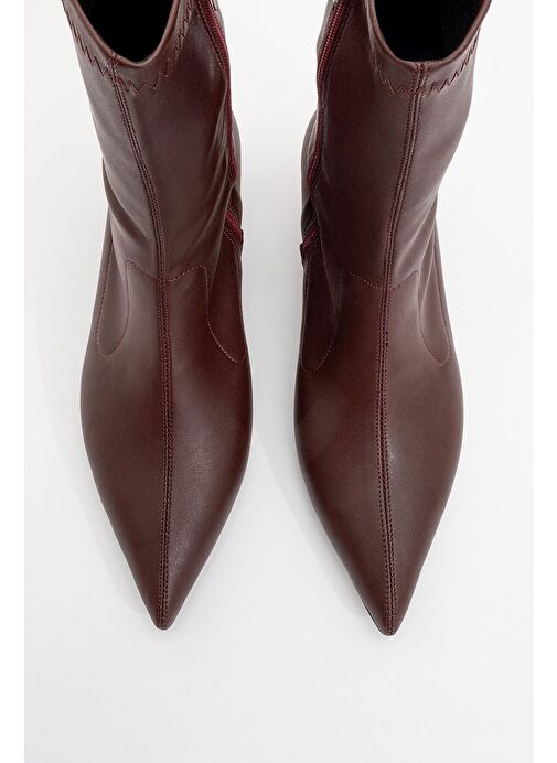 LEWİN Bordo Cilt Sivri Burun Kadın İnce Topuklu Bot - Görsel 3