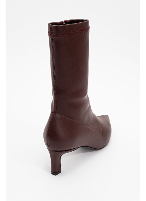 LEWİN Bordo Cilt Sivri Burun Kadın İnce Topuklu Bot - Görsel 4