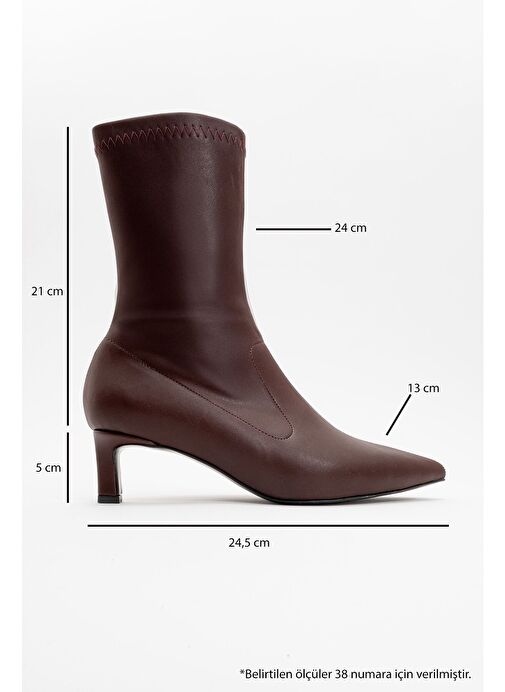 LEWİN Bordo Cilt Sivri Burun Kadın İnce Topuklu Bot - Görsel 6