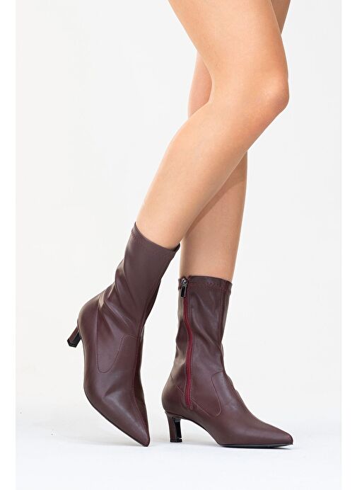 LEWİN Bordo Cilt Sivri Burun Kadın İnce Topuklu Bot - Görsel 7