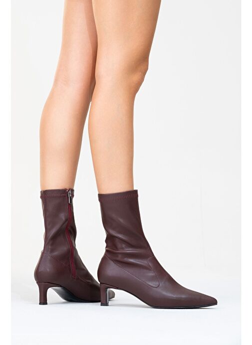 LEWİN Bordo Cilt Sivri Burun Kadın İnce Topuklu Bot - Görsel 8