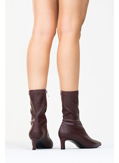 LEWİN Bordo Cilt Sivri Burun Kadın İnce Topuklu Bot - Görsel 9
