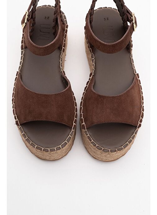 SEREZ Kahve Süet Hakiki Deri Kadın Hasır Dolgu Taban Sandalet - Görsel 3