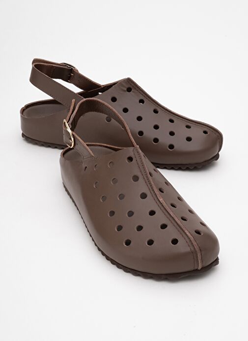 JUSTA Kahve Cilt Hakiki Deri Kadın Sandalet - Görsel 2