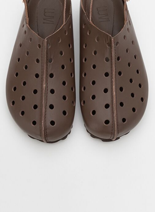 JUSTA Kahve Cilt Hakiki Deri Kadın Sandalet - Görsel 3