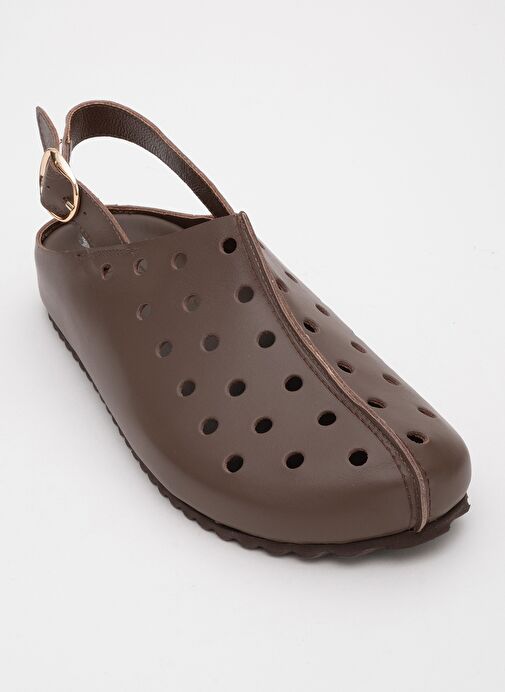 JUSTA Kahve Cilt Hakiki Deri Kadın Sandalet - Görsel 4