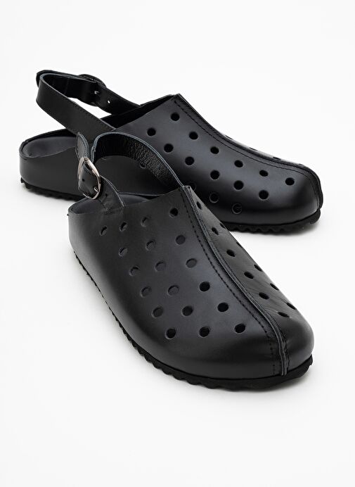 JUSTA Siyah Cilt Hakiki Deri Kadın Sandalet - Görsel 2