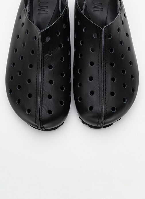 JUSTA Siyah Cilt Hakiki Deri Kadın Sandalet - Görsel 3