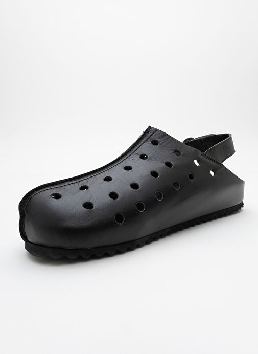 JUSTA Siyah Cilt Hakiki Deri Kadın Sandalet - Görsel 4