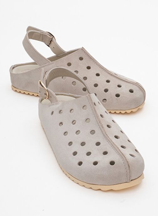 JUSTA Bej Süet Hakiki Deri Kadın Sandalet - Görsel 2
