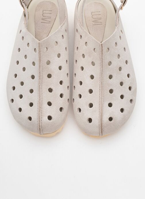 JUSTA Bej Süet Hakiki Deri Kadın Sandalet - Görsel 3