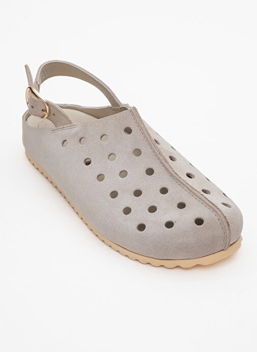 JUSTA Bej Süet Hakiki Deri Kadın Sandalet - Görsel 4