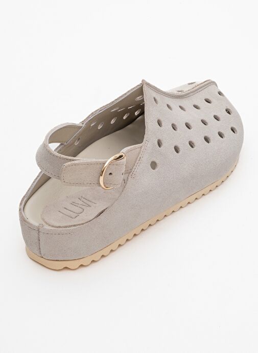 JUSTA Bej Süet Hakiki Deri Kadın Sandalet - Görsel 6