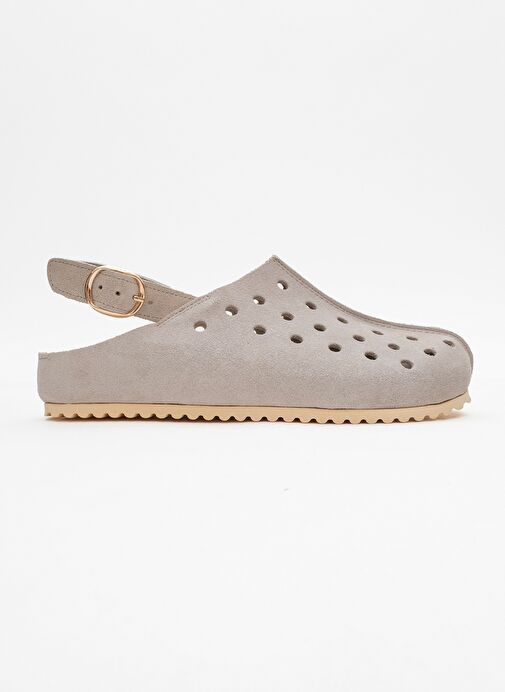 JUSTA Bej Süet Hakiki Deri Kadın Sandalet - Görsel 7