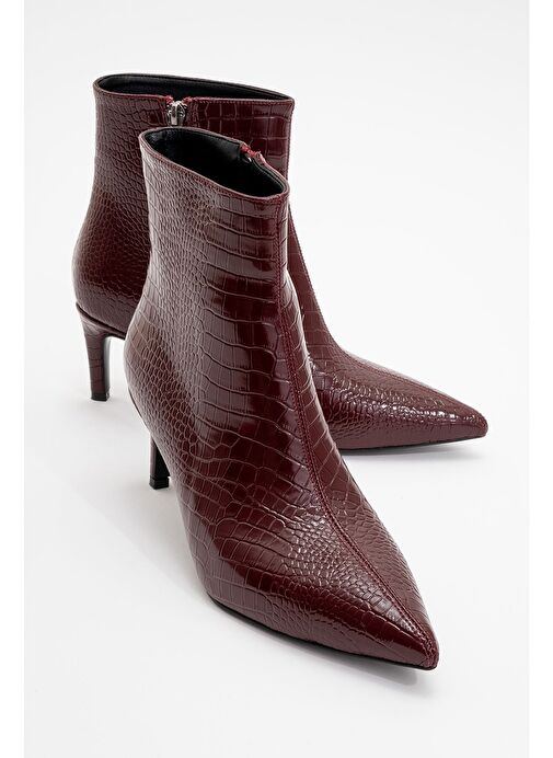 NOYA Bordo Baskı Sivri Burun Kadın İnce Topuklu Bot - Görsel 2