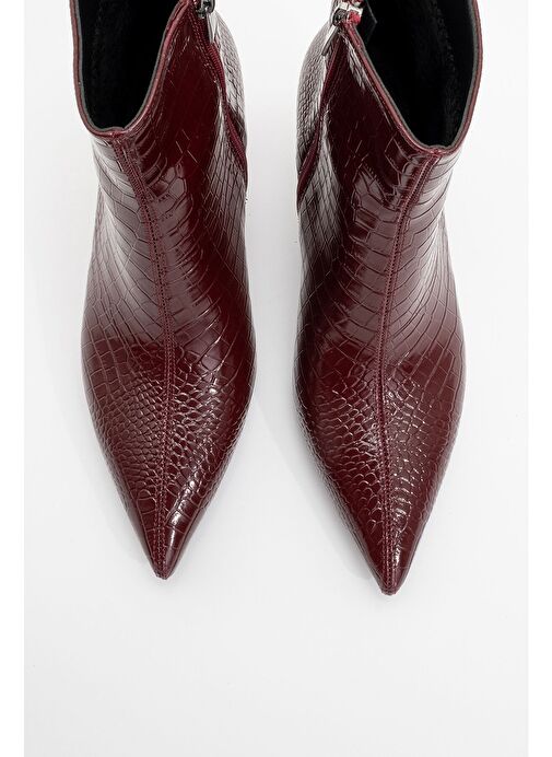 NOYA Bordo Baskı Sivri Burun Kadın İnce Topuklu Bot - Görsel 3