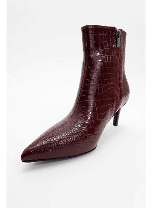 NOYA Bordo Baskı Sivri Burun Kadın İnce Topuklu Bot - Görsel 4