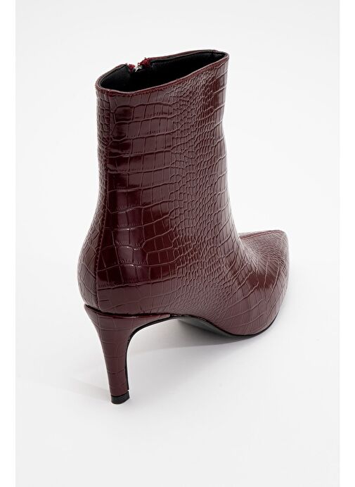 NOYA Bordo Baskı Sivri Burun Kadın İnce Topuklu Bot - Görsel 5