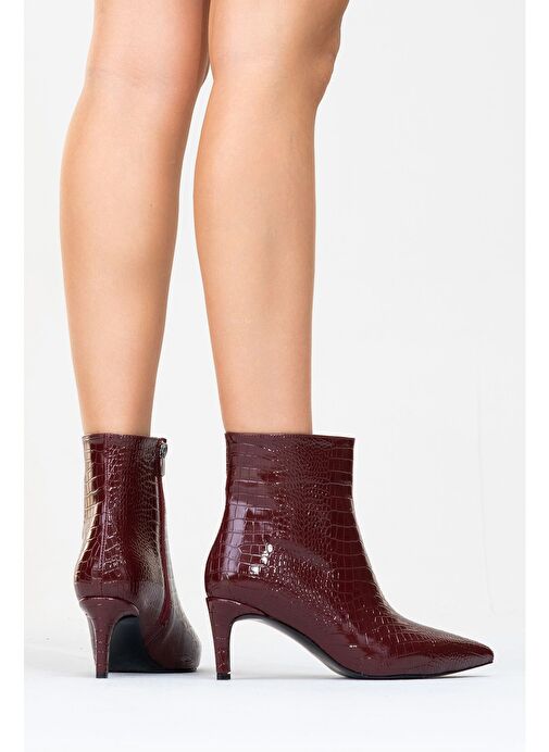 NOYA Bordo Baskı Sivri Burun Kadın İnce Topuklu Bot - Görsel 8