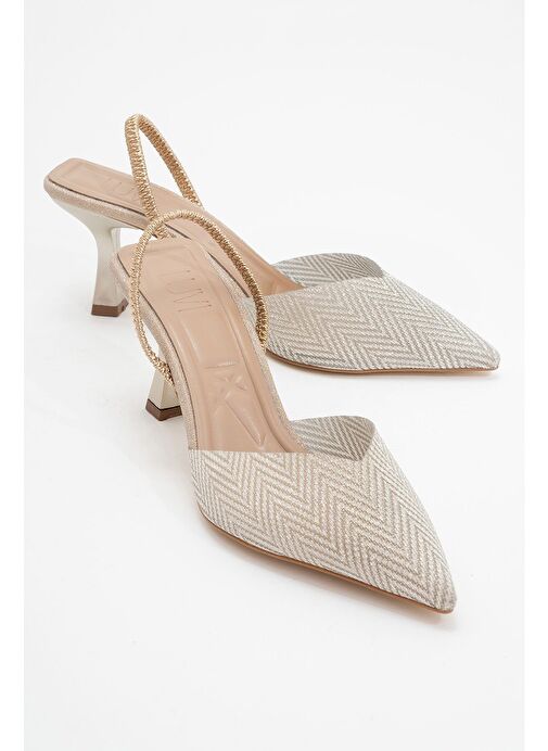 RENOS Altın Kum Sim Sivri Burun Kadın Topuklu Abiye Ayakkabı - Görsel 2
