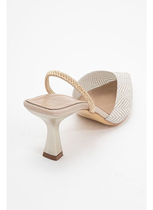 RENOS Altın Kum Sim Sivri Burun Kadın Topuklu Abiye Ayakkabı - Görsel 4
