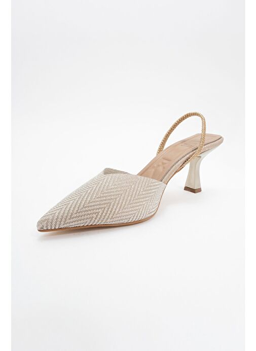 RENOS Altın Kum Sim Sivri Burun Kadın Topuklu Abiye Ayakkabı - Görsel 5