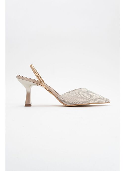 RENOS Altın Kum Sim Sivri Burun Kadın Topuklu Abiye Ayakkabı - Görsel 6